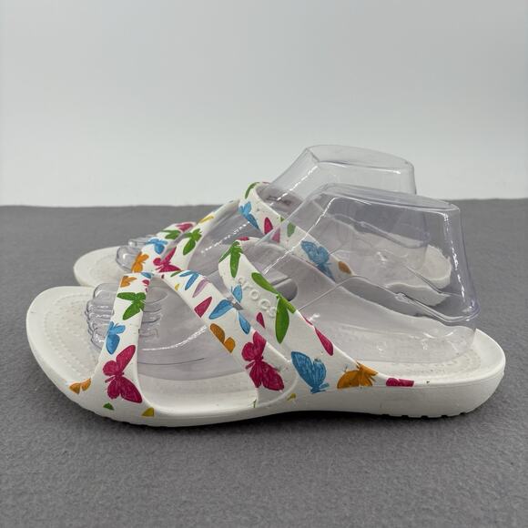Crocs Kadee II Butterfly Print Sandals Womens 9 White Multicolor Slip On Strappy - Picture 1 of 16